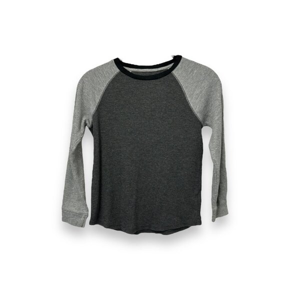 Old Navy Boys Long Sleeve Raglan Crew Top M Grey Waffle Knit Cotton/Polyester - Picture 1 of 7